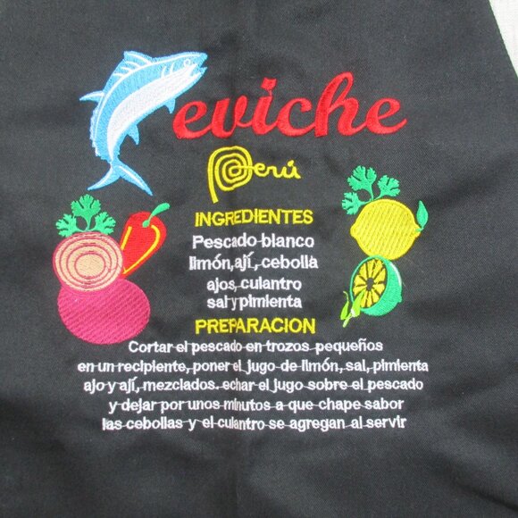 Peru Peruvian Ceviche Food Apron Unisex Black Striped Kitchen Design Neck Strap - Picture 4 of 8
